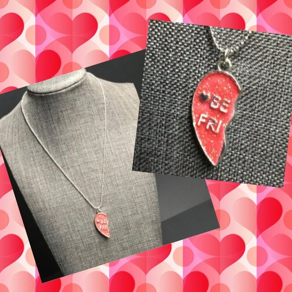 Claires Be Fri Necklace Barbie Pink Silver Ball Chain Best Friend Half Heart - Picture 1 of 7